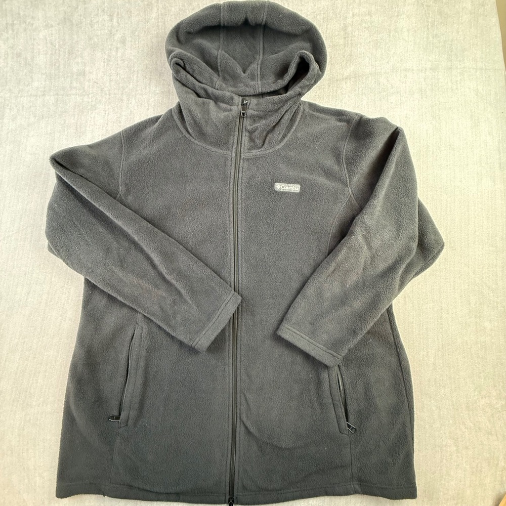 Columbia Womens 2X Charcoal Gray Full Zip Fleece‎ Hoodie Long Tunic Jacket